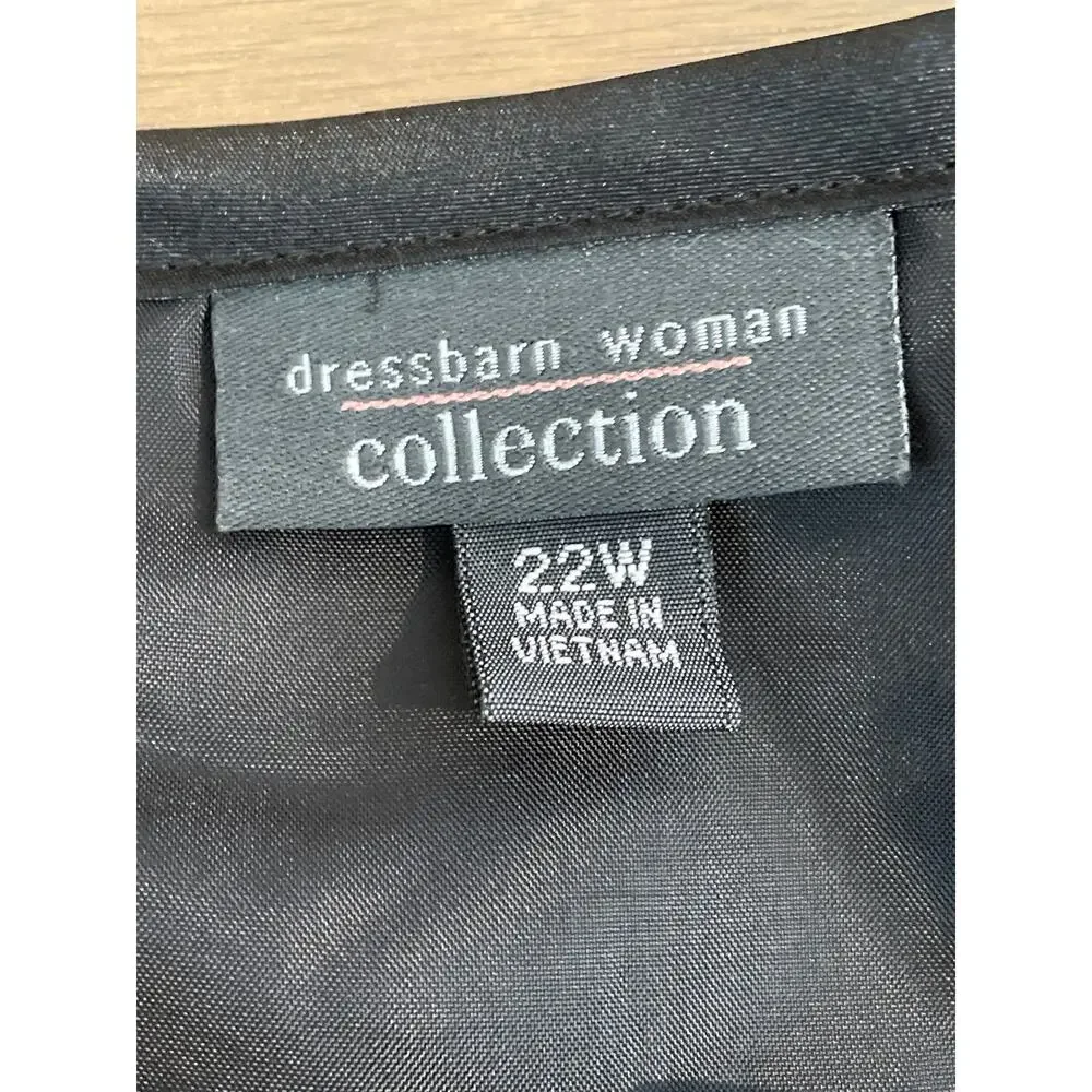 Dressbarn Women’s Collection 22W White Satin Dress Black Floral Design- NWT